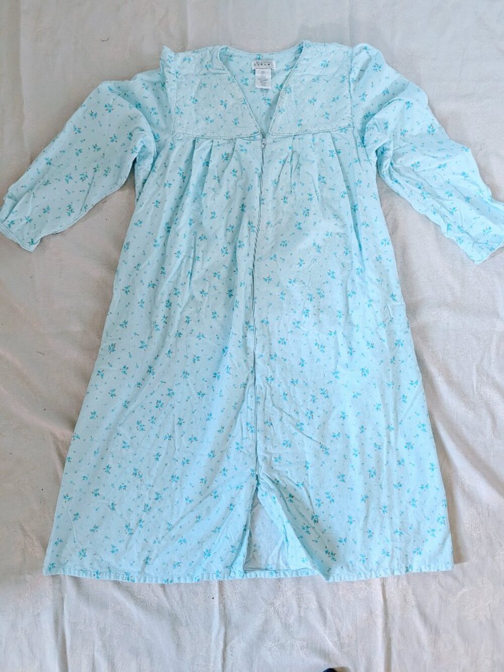 VTG Celestial Dreams Quilted Zip Robe Nightgown Sz Large Blue Floral Grandmacore